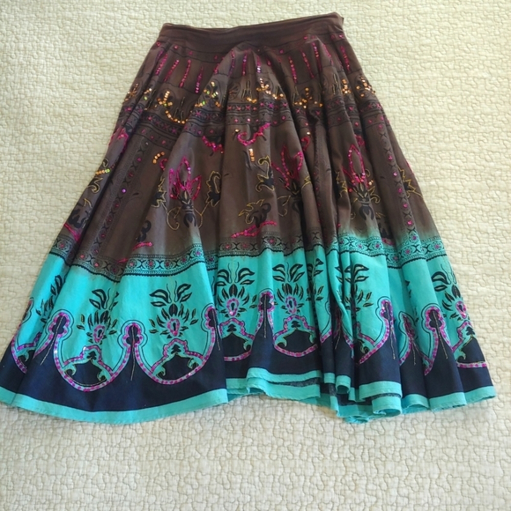 Casual Studios Ombre Panel Skirt, Women's Size M, Brown/Turquoise